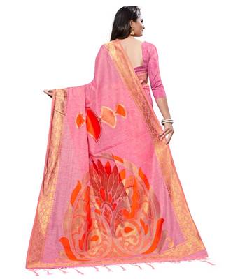 Pink printed cotton saree with blouse 2