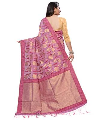 Pink printed cotton saree with blouse 2