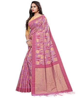 Pink printed cotton saree with blouse 3