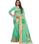 Green printed cotton saree with blouse