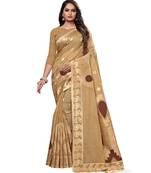 Beige printed cotton saree with blouse