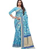 turquoise printed cotton saree with blouse