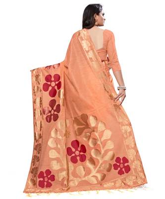 Peach printed cotton saree with blouse 2