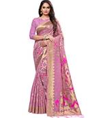 Pink printed cotton saree with blouse