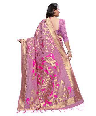 Pink printed cotton saree with blouse 2