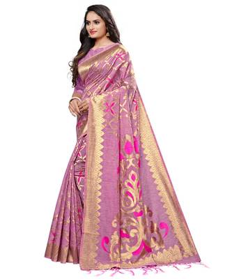 Pink printed cotton saree with blouse 3