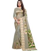 Grey printed cotton saree with blouse
