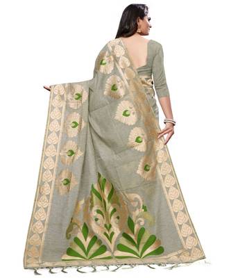 Grey printed cotton saree with blouse 2