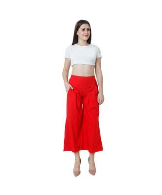 red plain Cotton trousers 1