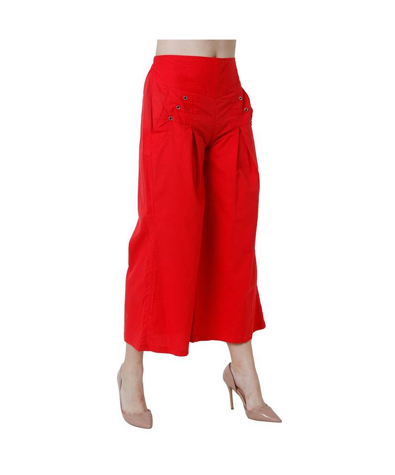 red plain Cotton trousers