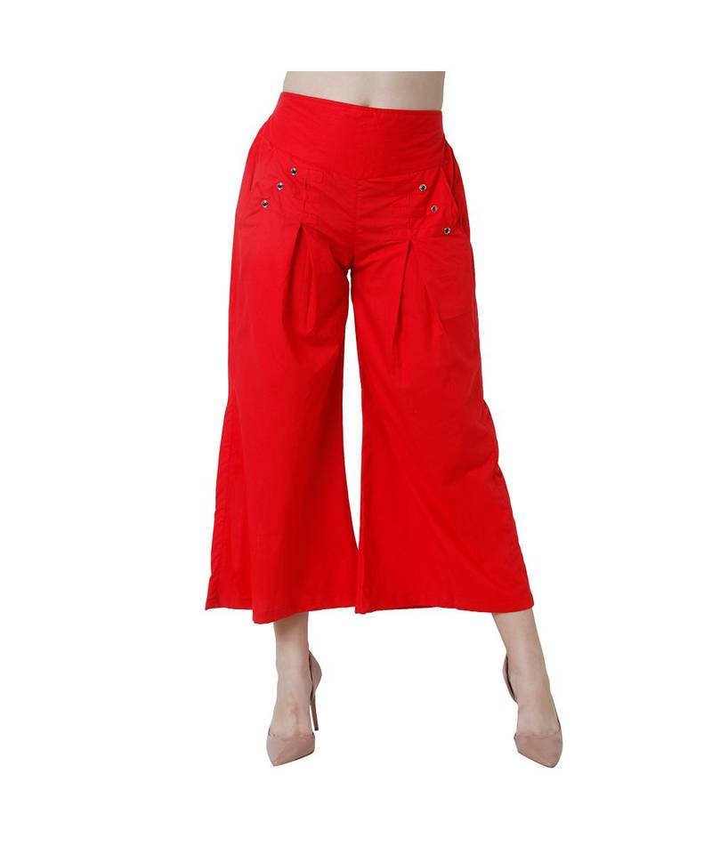 red plain Cotton trousers