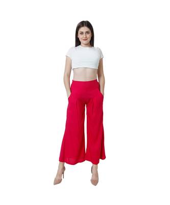 magenta plain rayon trousers 1