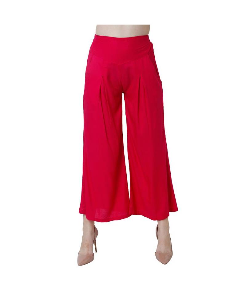 magenta plain rayon trousers