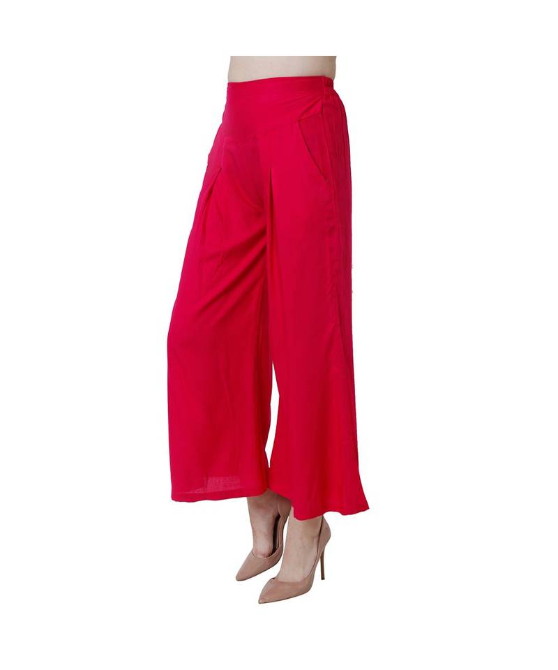 magenta plain rayon trousers
