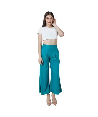 Turquoise plain rayon trousers 1