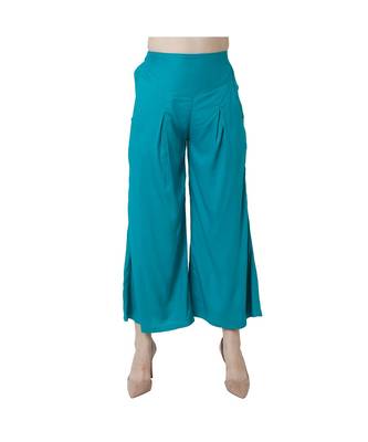 Turquoise plain rayon trousers 2