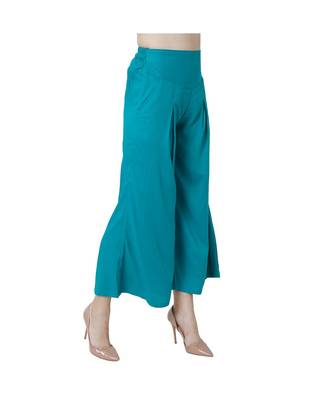 Turquoise plain rayon trousers 3