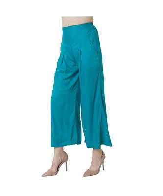 Turquoise plain rayon trousers 4