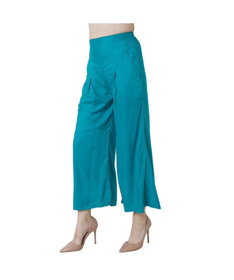 Turquoise plain rayon trousers