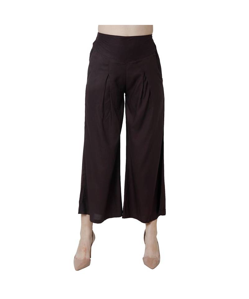 brown plain rayon trousers