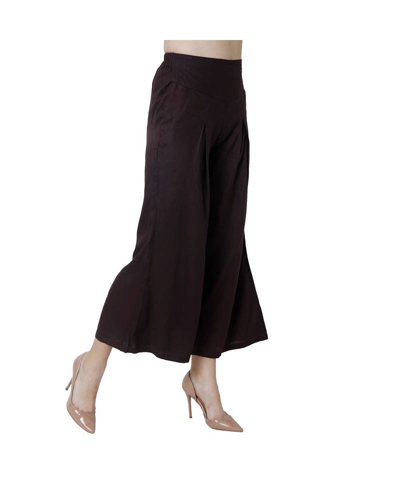 brown plain rayon trousers