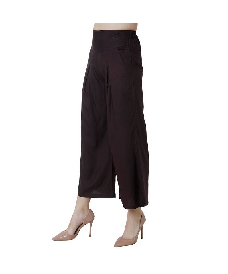 brown plain rayon trousers