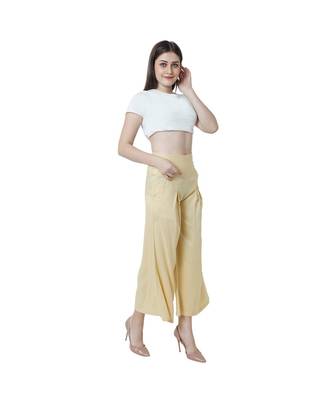 beige plain rayon trousers 1