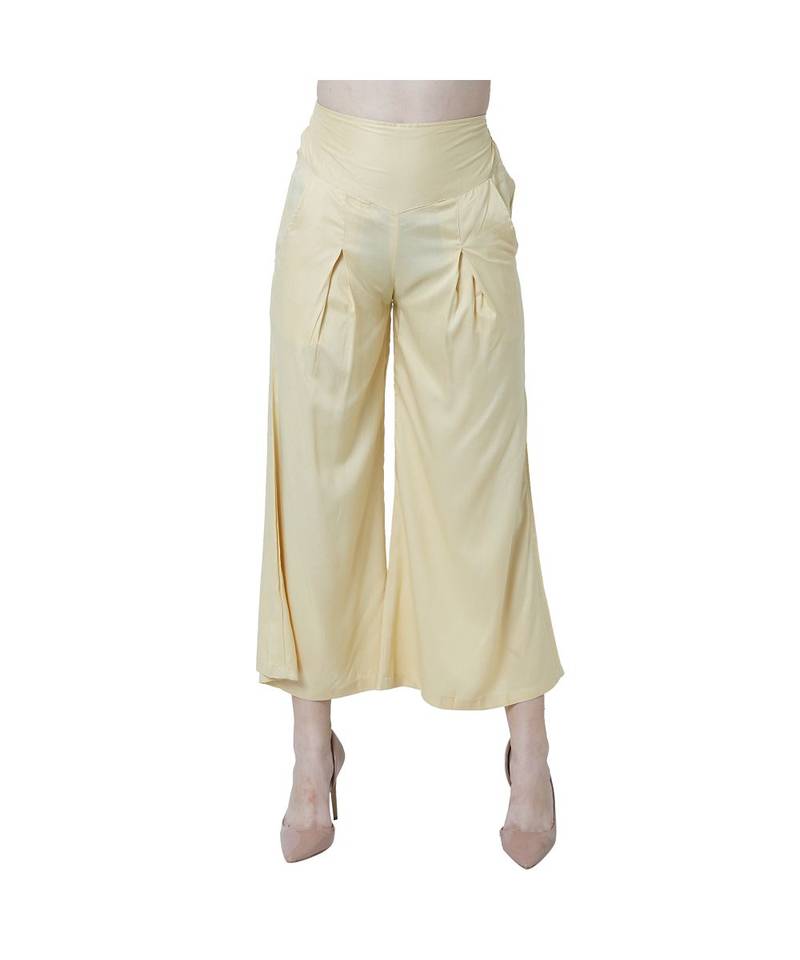 beige plain rayon trousers