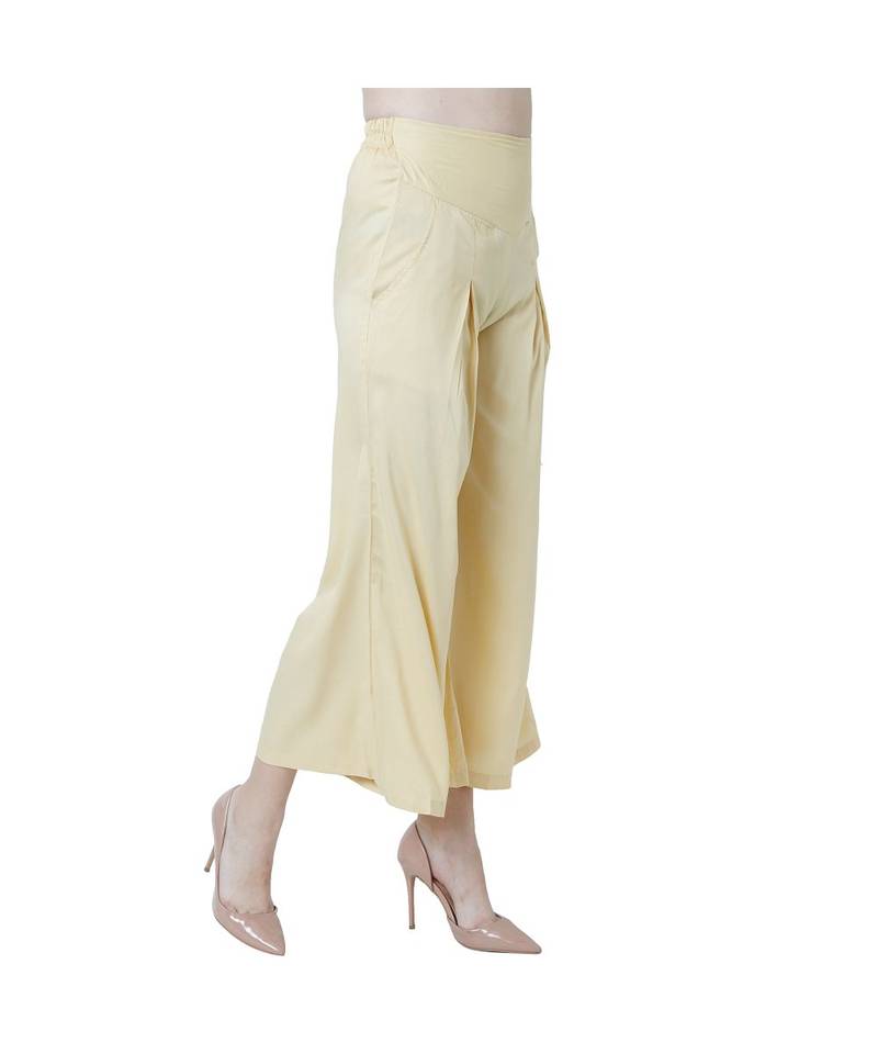 beige plain rayon trousers