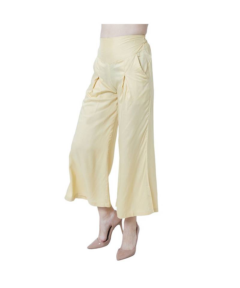 beige plain rayon trousers