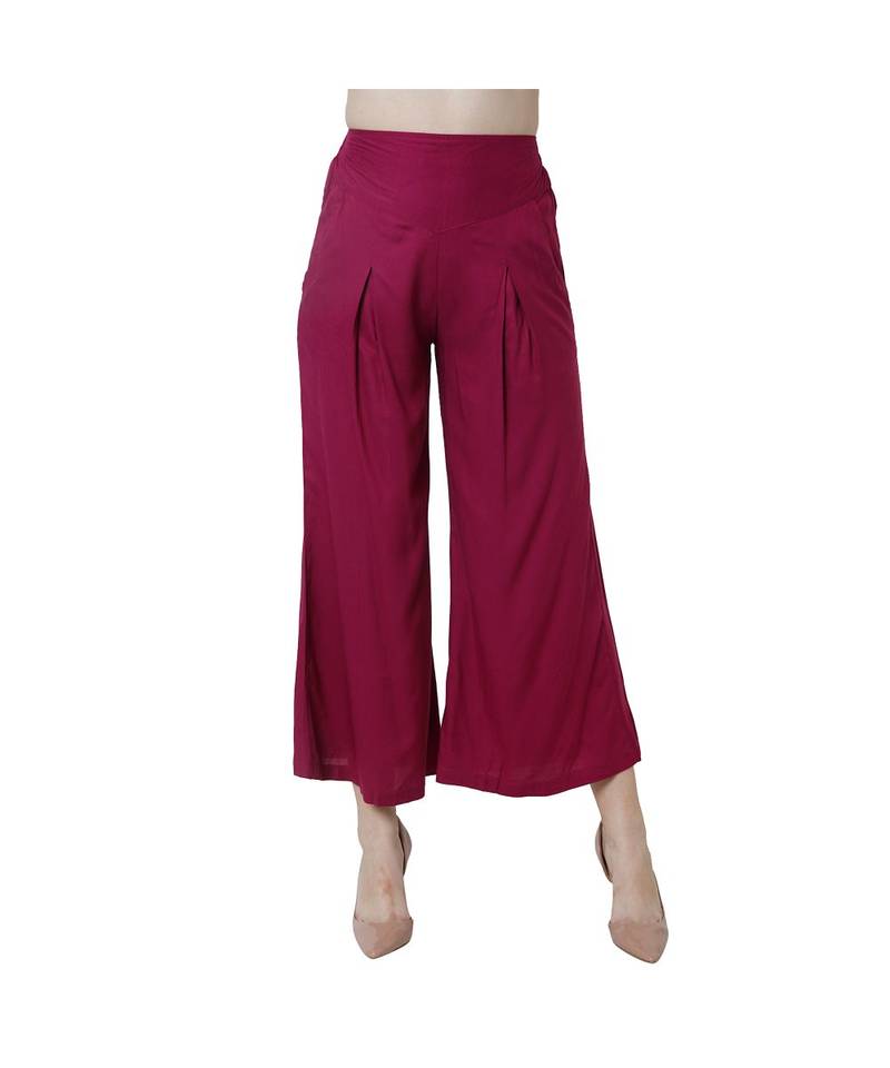 purple plain rayon trousers