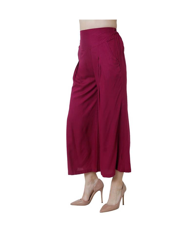 purple plain rayon trousers