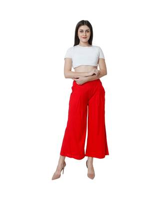 red plain rayon trousers 1