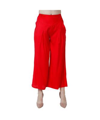 red plain rayon trousers 2