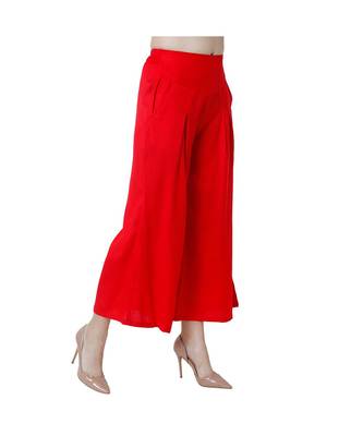 red plain rayon trousers 3