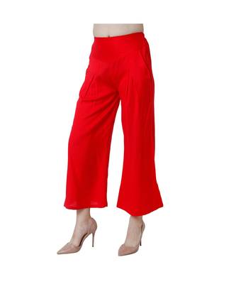red plain rayon trousers 4