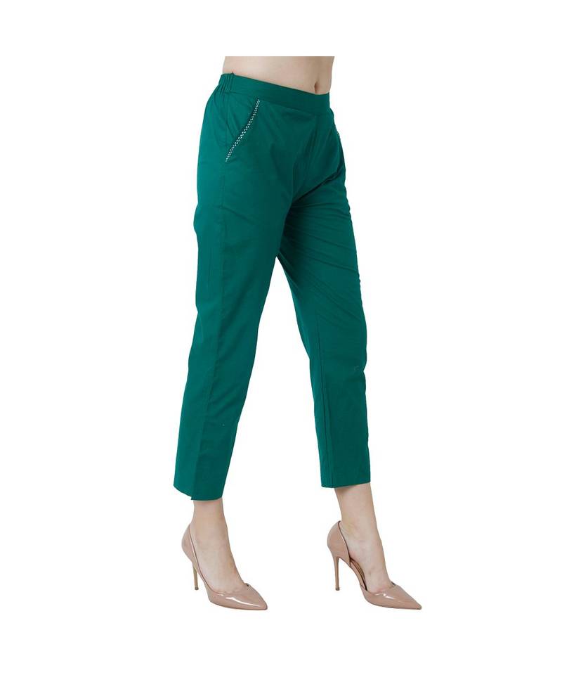 green plain Cotton trousers