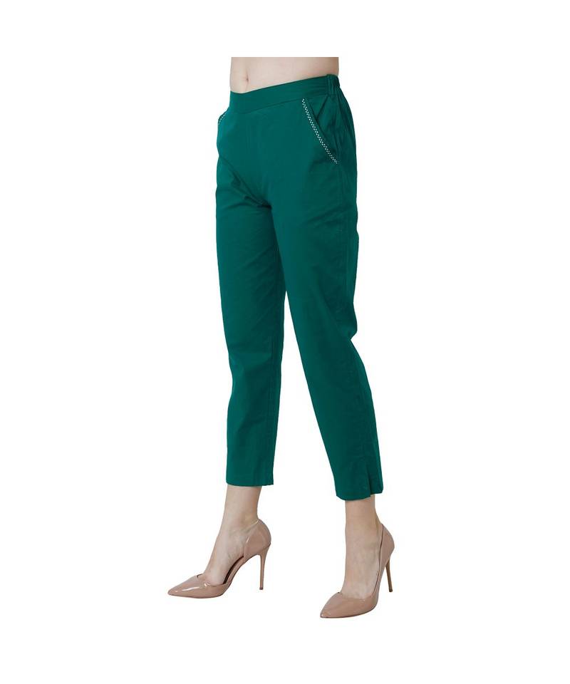 green plain Cotton trousers