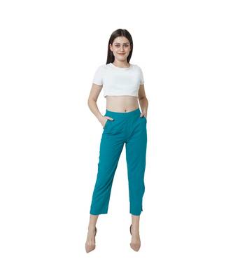 Turquoise plain Cotton trousers 1
