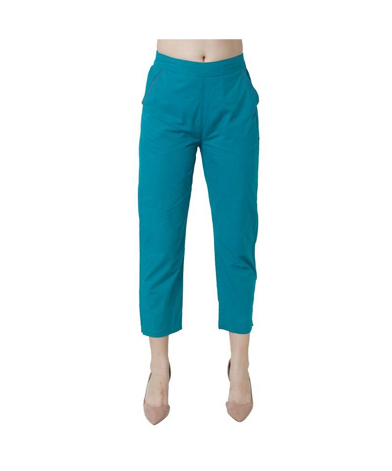 Turquoise plain Cotton trousers