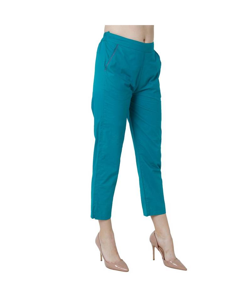 Turquoise plain Cotton trousers
