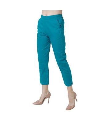 Turquoise plain Cotton trousers 4