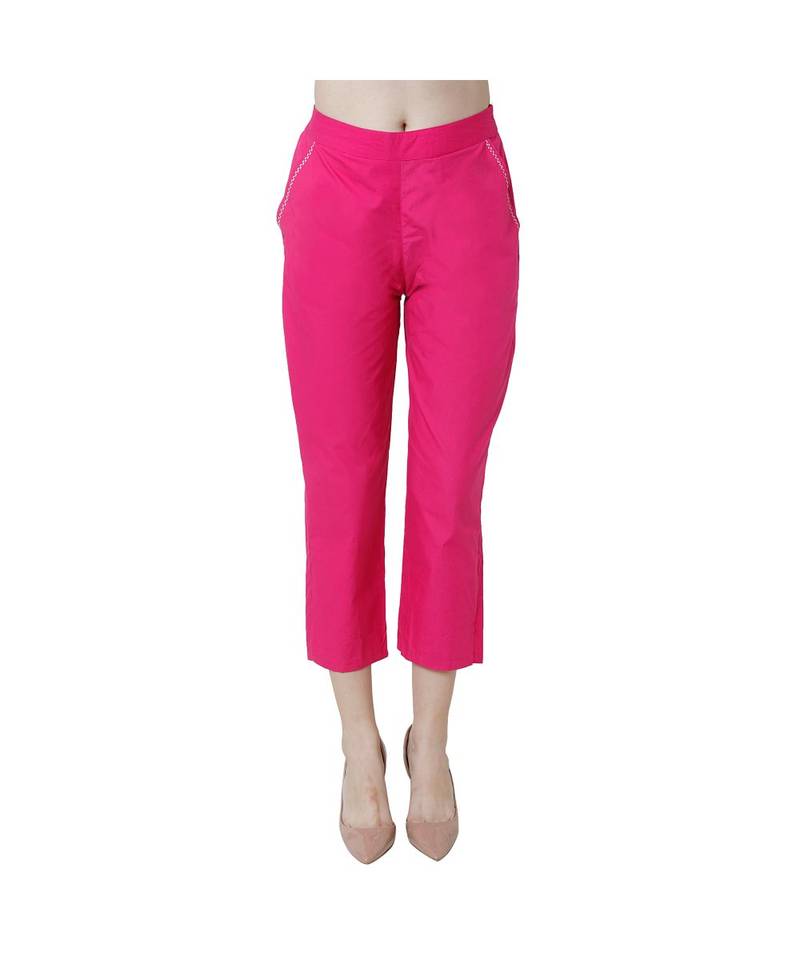 magenta plain Cotton trousers