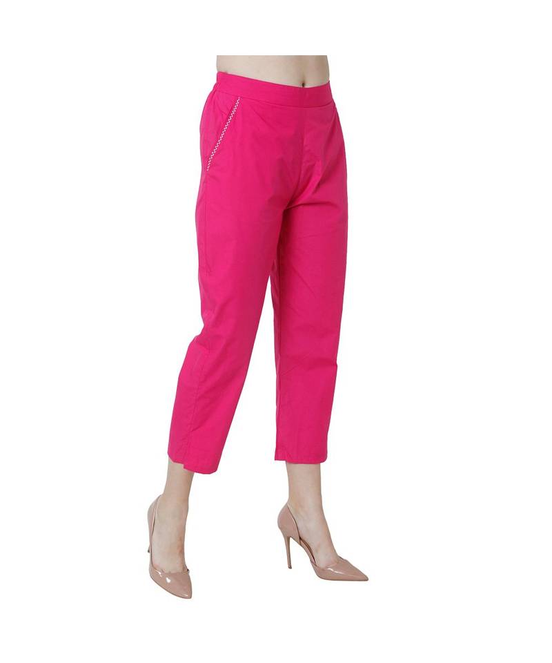 magenta plain Cotton trousers