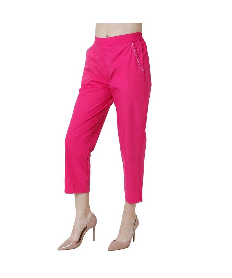 magenta plain Cotton trousers
