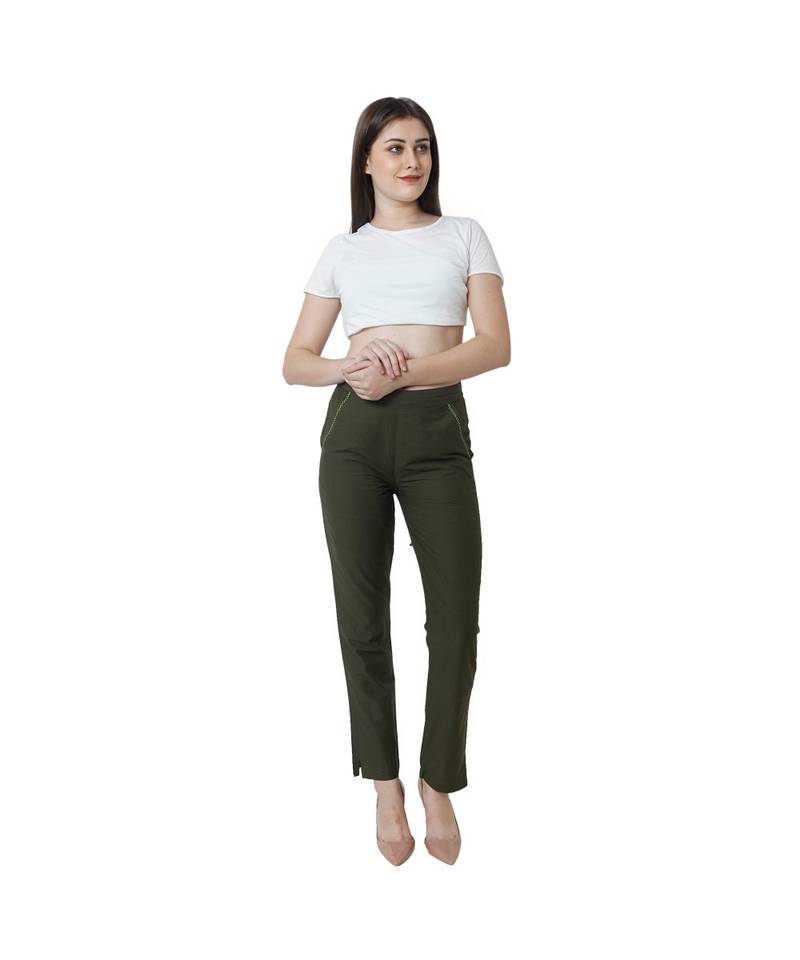 green plain Cotton trousers