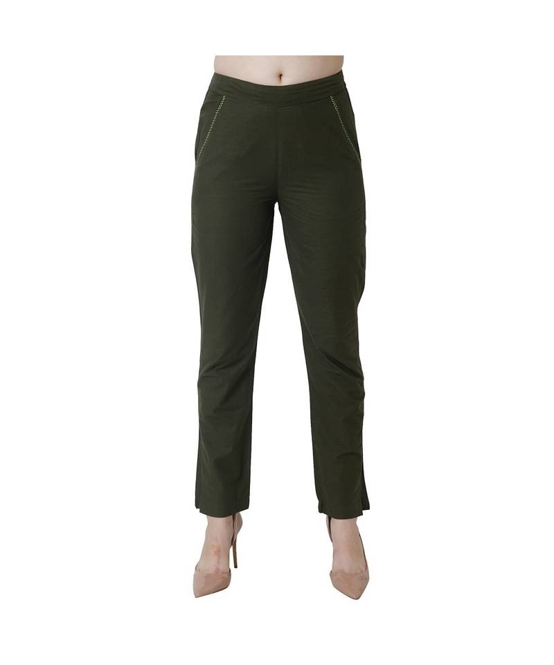 green plain Cotton trousers