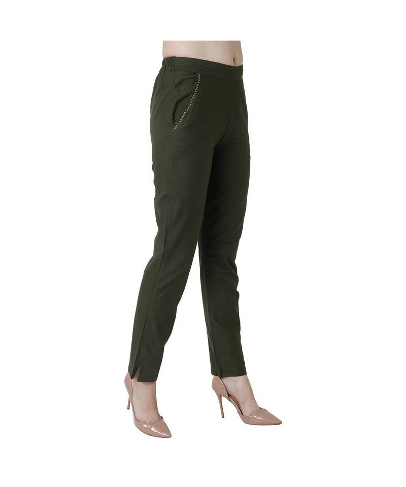 green plain Cotton trousers