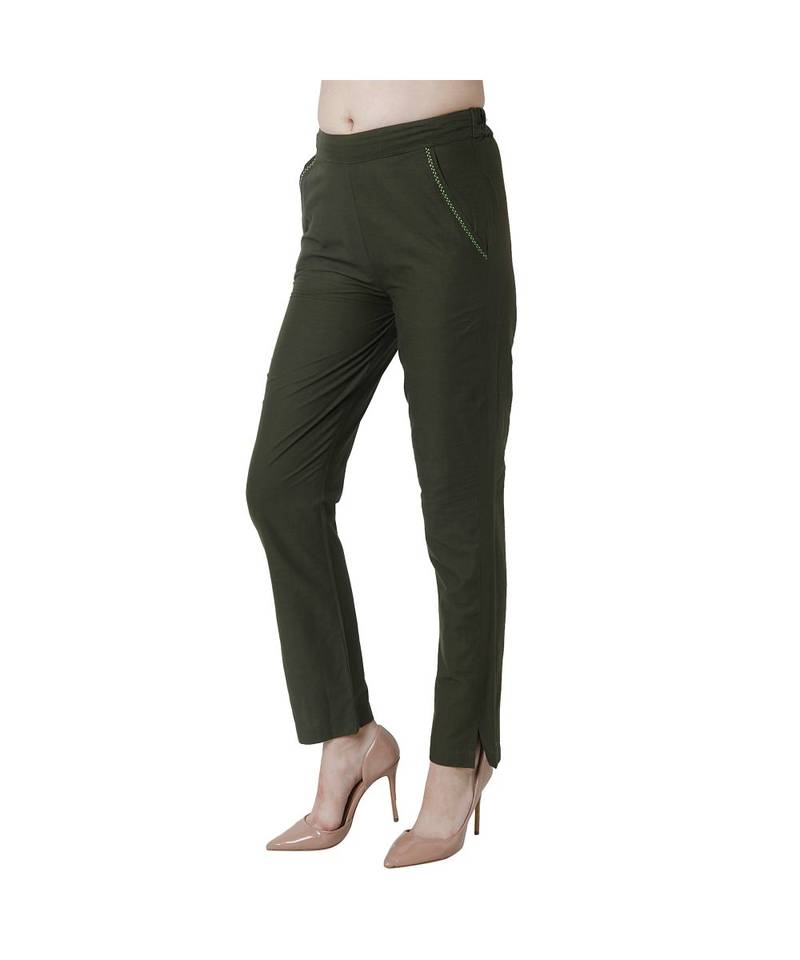 green plain Cotton trousers