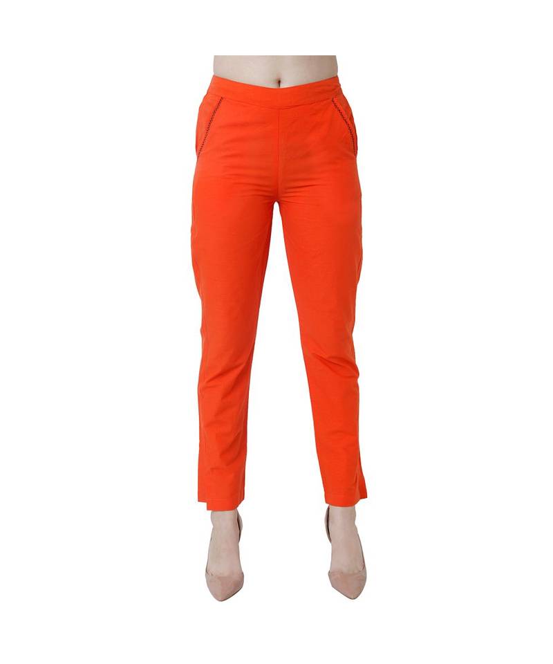 orange plain Cotton trousers